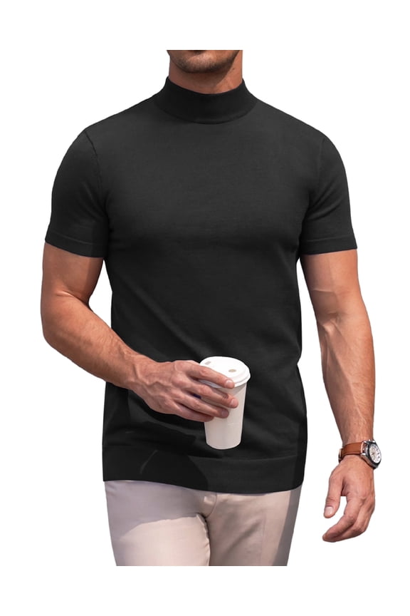Men's Mock Turtleneck Short Sleeve Sweater Slim Pullover Casual Formal Sweater Knitwear