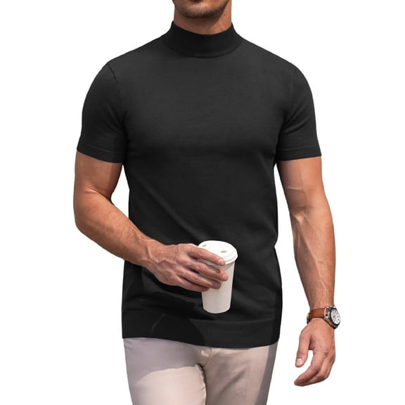 Coshow Men's Mock Turtleneck Short Sleeve Sweater Slim Pullover Casual Formal Sweater Knitwear
