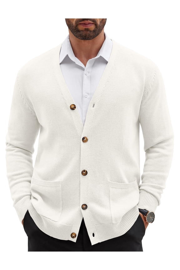 Men's Cardigan Sweater Long Sleeve Casual V Neck Button Down Knitted Sweater with Pockets