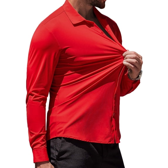 COOFANDY Men's Muscle Fit Dress Shirts Stretch Wrinkle-Free Long Sleeve Casual Button Down Shirts