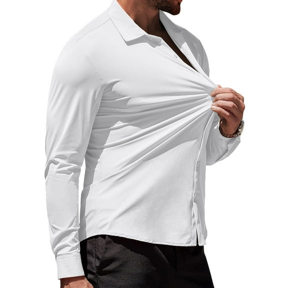 COOFANDY Men's White Button Down Shirt Wrinkle Free Shirts Muscle Fitted Dress Shirts
