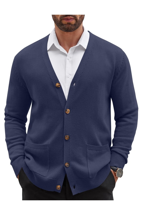 Men's Cardigan Sweater Long Sleeve Casual V Neck Button Down Knitted Sweater with Pockets