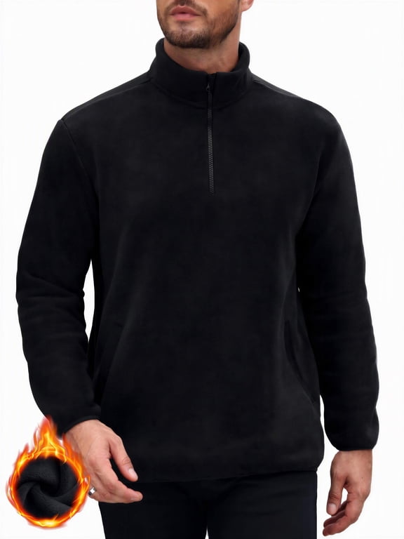 Men's Polar Fleece Jacket, Lightweight Quarter Zip Pullover Sweatshirt, Mock Neck Long Sleeve Warm Sweater Jacket, Outdoor Hiking Casual with 2 Pockets