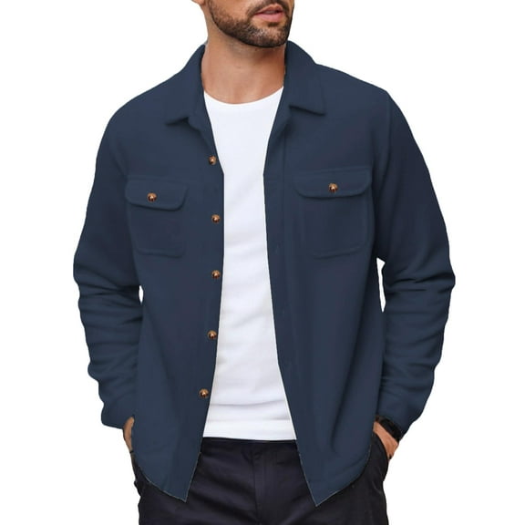 COOFANDY Men's Polar Fleece Shacket Long Sleeve Casual Button Down Shirt Jacket with Pockets