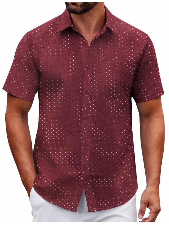 Men's Polka Dot Business Shirts Short Sleeve Button Up Shirt Summer Business Casual Shirts