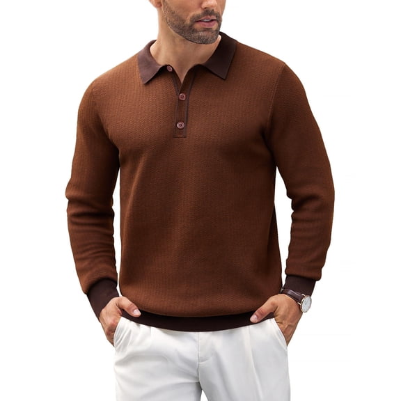 COOFANDY Men's Polo Shirt Slim Fit Long Sleeve Button Down Collar Soft Touch Knit Fabric