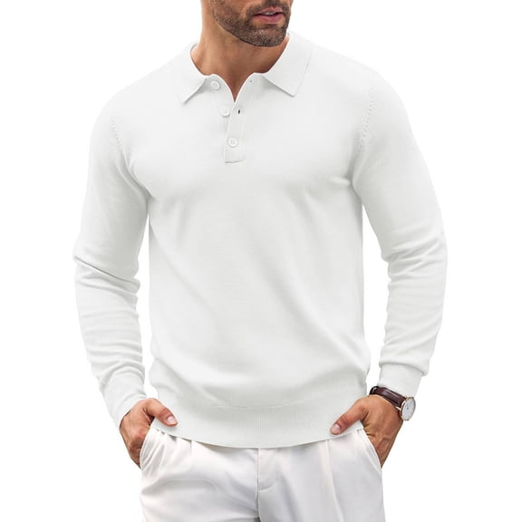 COOFANDY Men's Polo Shirt Slim Fit Long Sleeve Button Down Collar Soft Touch Knit Fabric