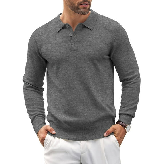 COOFANDY Men's Polo Shirt Slim Fit Long Sleeve Button Down Collar Soft Touch Knit Fabric