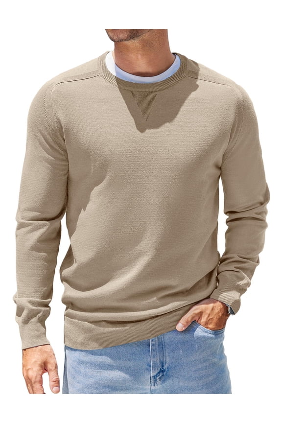 Mens Sweater Crewneck Pullover Long Sleeve Lightweight Sweater Plain Knit Silm Fit