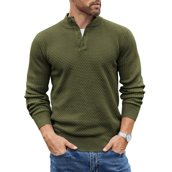 COOFANDY Men's Quarter Button Sweater Henley Knit Pullover Sweater Lightweight Casual Long Sleeve Sweaters