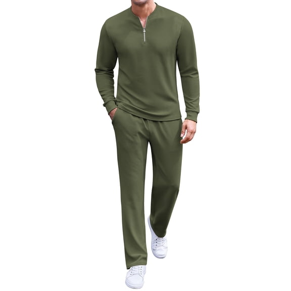 COOFANDY Men's Quarter Zip Polo Sweatsuit Polo 2 Piece Set Jogging Outfits Tracksuit Athletic Pants and Long Sleeve Casual Sports Set