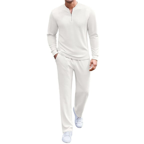 COOFANDY Men's Quarter Zip Polo Sweatsuit Polo 2 Piece Set Jogging Outfits Tracksuit Athletic Pants and Long Sleeve Casual Sports Set