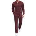 thumbnail image 1 of COOFANDY Men's Quarter Zip Polo Sweatsuit Polo 2 Piece Set Jogging Outfits Tracksuit Athletic Pants and Long Sleeve Casual Sports Set, 1 of 6