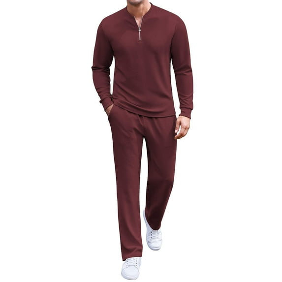 COOFANDY Men's Quarter Zip Polo Sweatsuit Polo 2 Piece Set Jogging Outfits Tracksuit Athletic Pants and Long Sleeve Casual Sports Set