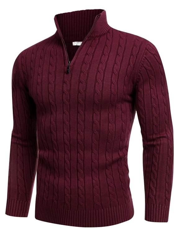 Men's Quarter Zip Sweater Slim Fit Polo Sweater Lightweight Long Sleeve Pullover Turtleneck