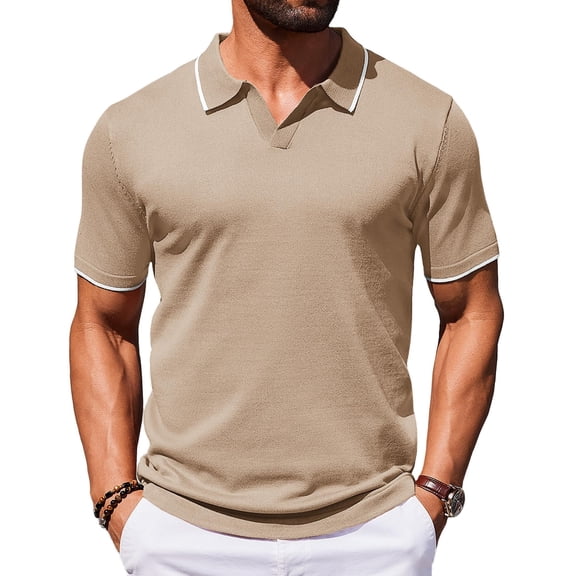 COOFANDY Mens Short Sleeve Polo Shirts Knitted Polo Shirts Retro Contrast Collar Polo Shirt Men
