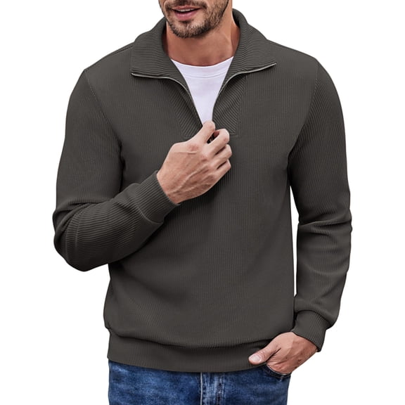 COOFANDY Men's Quarter Mock Neck Zip Up Pullover Slim Fit Mock Neck Long Sleeve Sweaters Casual Corduroy Polo Comfort Golf Sweatshirts