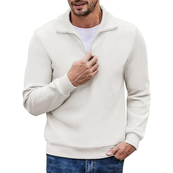 COOFANDY Men's Quarter Mock Neck Zip Up Pullover Slim Fit Mock Neck Long Sleeve Sweaters Casual Corduroy Polo Comfort Golf Sweatshirts