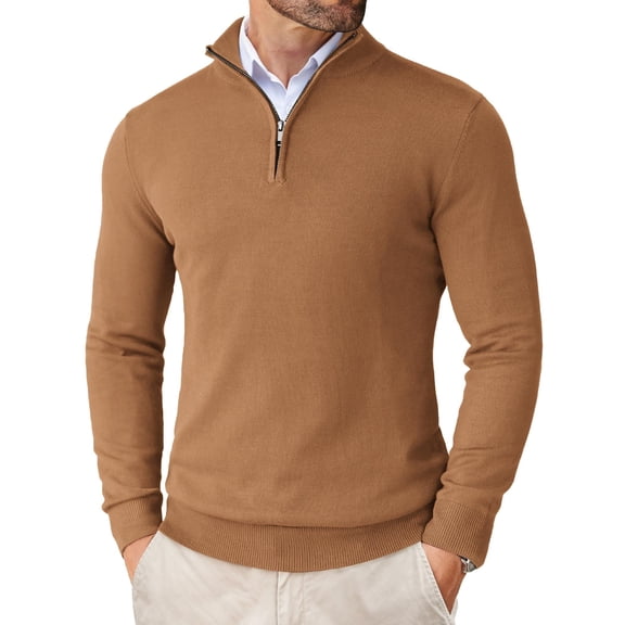 COOFANDY Mens Slim Fit 1/4 Zip Up Mock Neck Polo Sweater Casual Long Sleeve Sweater Pullover Sweaters