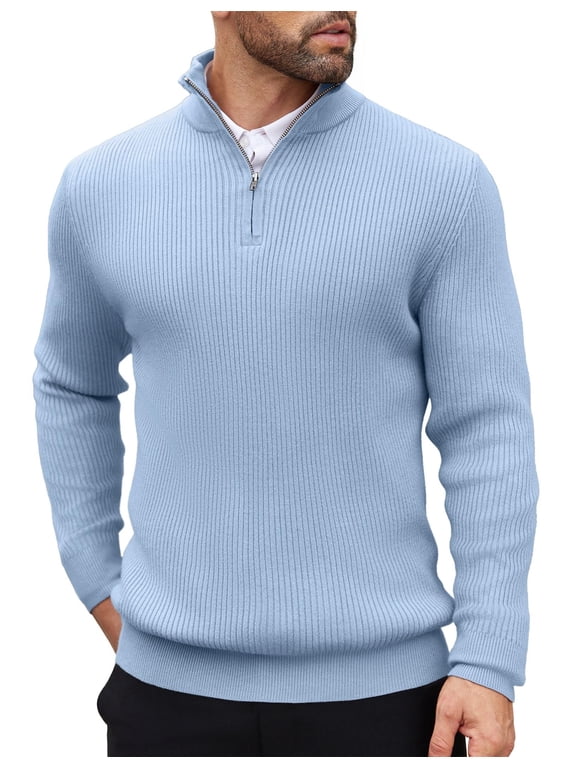 Men's Quarter Zip Up Sweaters Slim Fit Lightweight Pullover Mock Neck Long Sleeve Polo Sweater