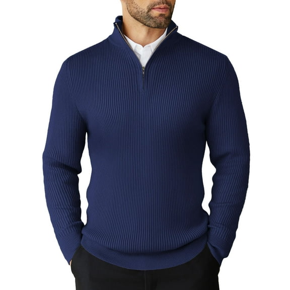 COOFANDY Men's Quarter Zip Up Sweaters Slim Fit Lightweight Pullover Mock Neck Long Sleeve Polo Sweater