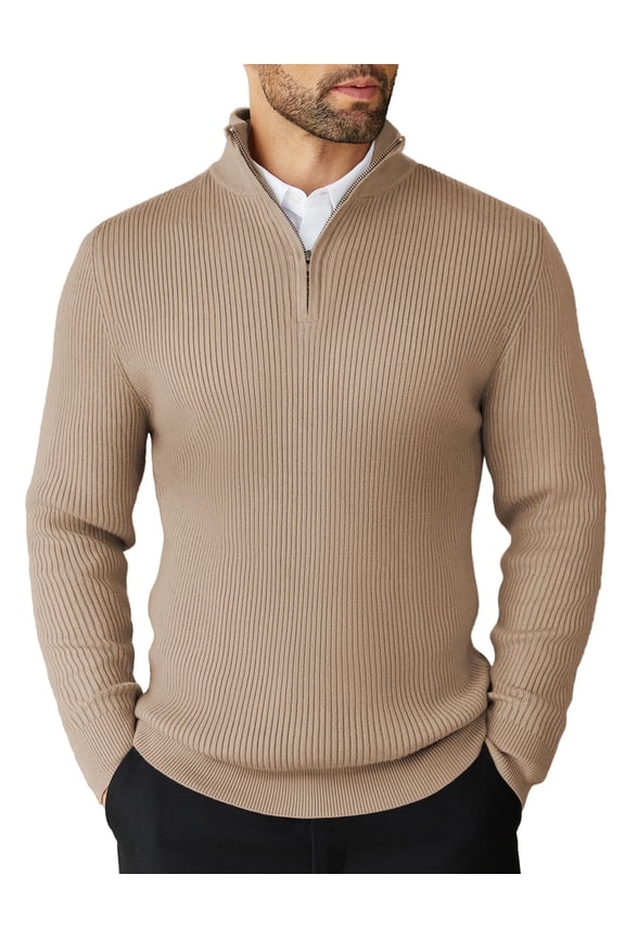Men's Quarter Zip Up Sweaters Slim Fit Lightweight Pullover Mock Neck Long Sleeve Polo Sweater