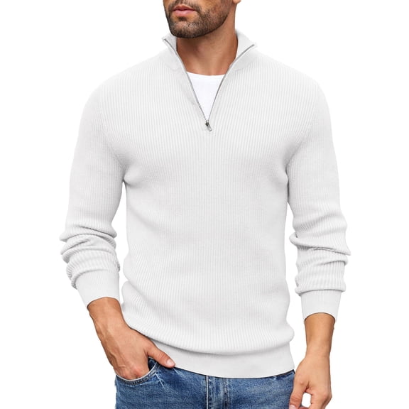 COOFANDY Men's Quarter Zip Up Sweaters Slim Fit Lightweight Pullover Mock Neck Long Sleeve Polo Sweater