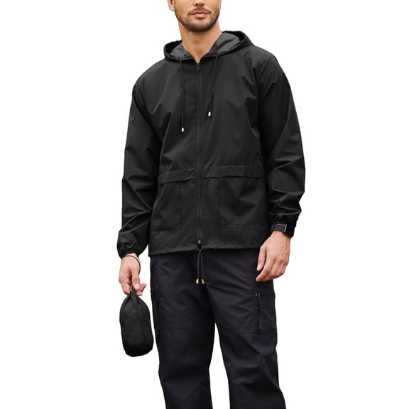 Coshow Men's Rain Jacket Waterproof Lightweight Packable Raincoat Pullover Windbreaker with Hood for Hiking Running