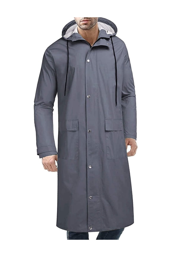 Men's Long Rain Jacket with Hood Waterproof Lightweight Active Raincoat