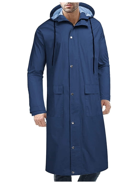 Men's Rain Jacket with Hood Waterproof Lightweight Active Long Raincoat