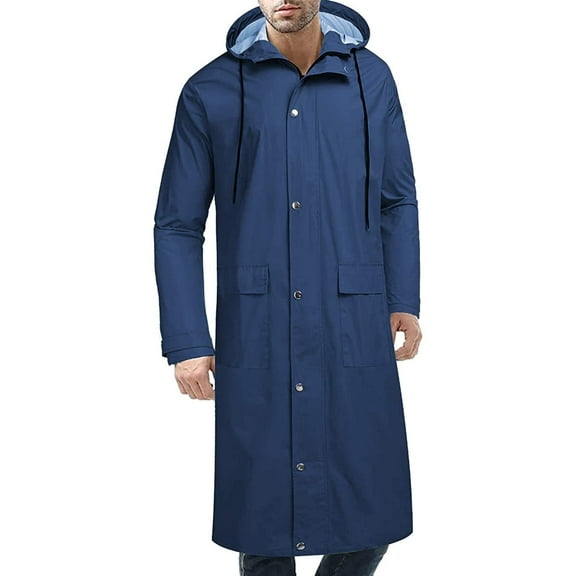 COOFANDY Men's Long Rain Jacket with Hood Waterproof Lightweight Active Raincoat