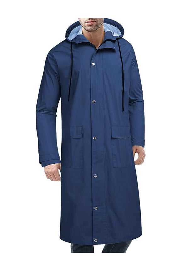 Men's Long Rain Jacket with Hood Waterproof Lightweight Active Raincoat