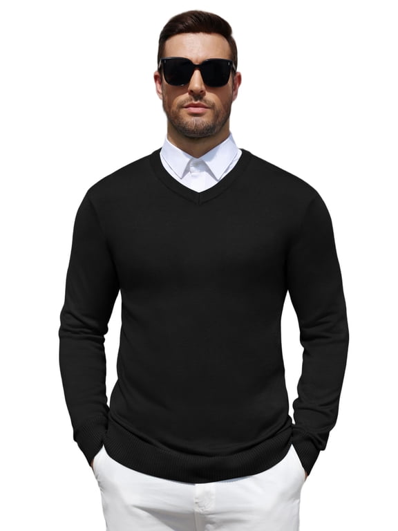 Men's Regular Fit Wool Blend V-Neck Pullover Sweater Relax Fit Knit Pullover for Fall Winter