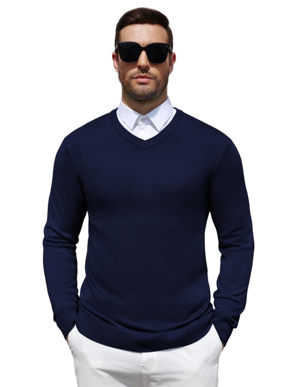 Men's Regular Fit Wool Blend V-Neck Pullover Sweater Relax Fit Knit Pullover for Fall Winter