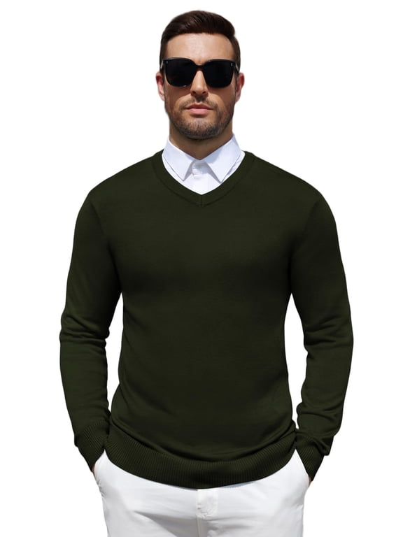 Men's Regular Fit Wool Blend V-Neck Pullover Sweater Relax Fit Knit Pullover for Fall Winter