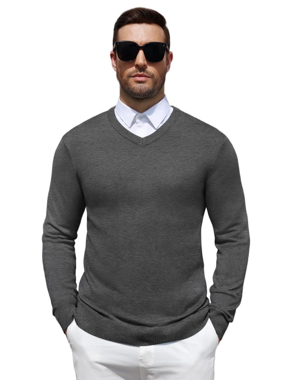 Men's Regular Fit Wool Blend V-Neck Pullover Sweater Relax Fit Knit Pullover for Fall Winter