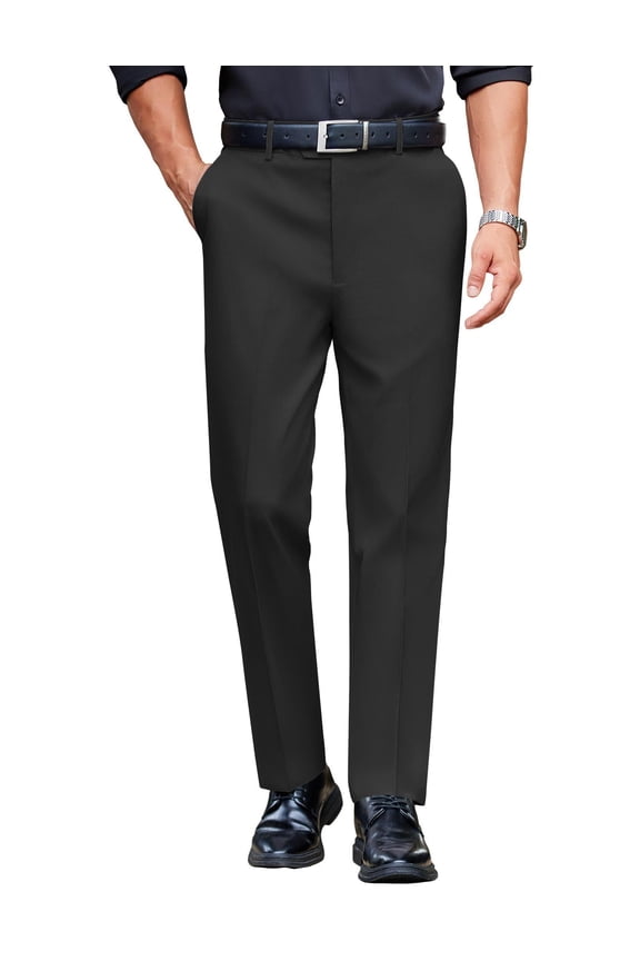 Mens Classic Casual Dress Pants Expandable Waist Suit Pant Slim Fit Flat Front Slacks