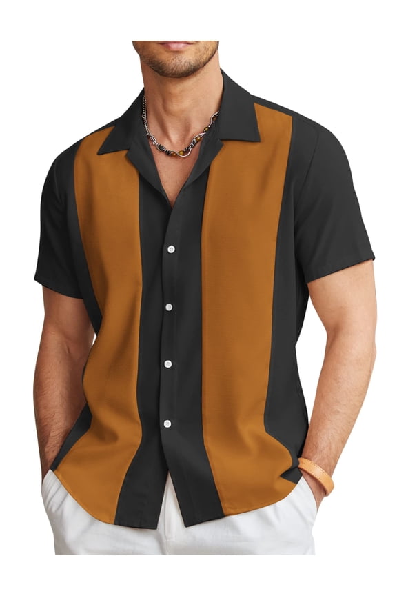 Men's Retro 50s Bowling Shirts Casual Button Down Short Sleeve Hawaiian Shirts
