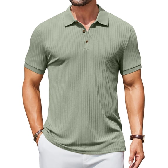 COOFANDY Men's Ribbed Polo Shirts Short Sleeve Casual Slim Fit Textured Shirts Dress Collar Polo Tops Workout Golf Polos