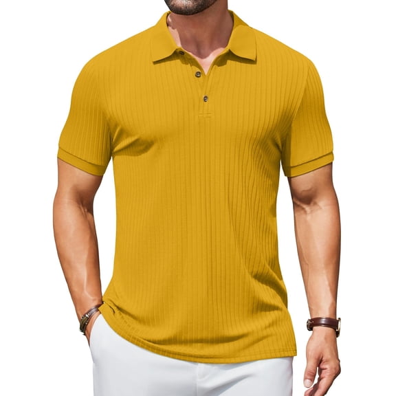 COOFANDY Mens Casual Slim Fit Dress Polo Shirts Short Sleeve Textured Polo T-Shirts Fashion Vintage Golf Shirts