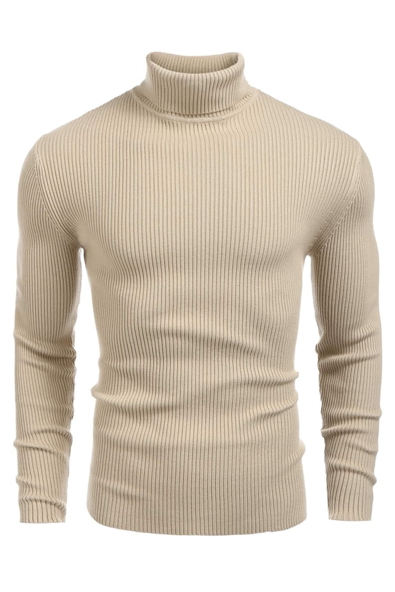 Mens Ribbed Slim Fit Knitted Pullover Casual Turtleneck Sweater