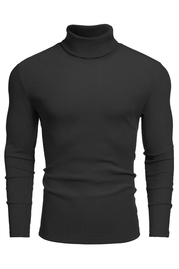 Men's Ribbed Turtleneck Sweater Casual Basic Long Sleeve Knitted Pullover Sweater