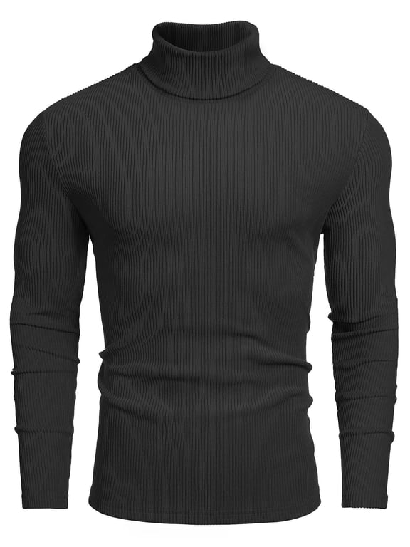 Men's Ribbed Turtleneck Sweater Casual Basic Long Sleeve Knitted Pullover Sweater