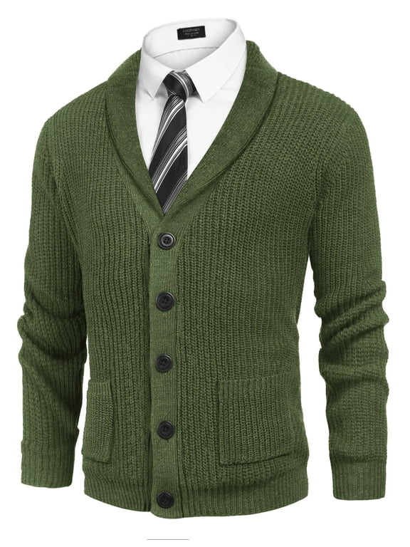 Men's Cardigan Sweater Shawl Collar Button Up Business Casual Office Uniform Cardigan with Pockets