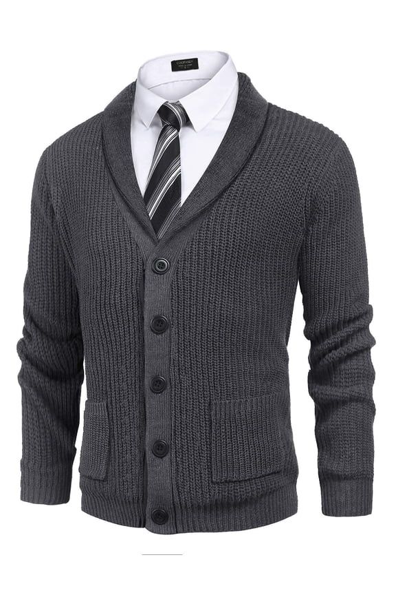 Men's Cardigan Sweater Shawl Collar Button Up Business Casual Office Uniform Cardigan with Pockets