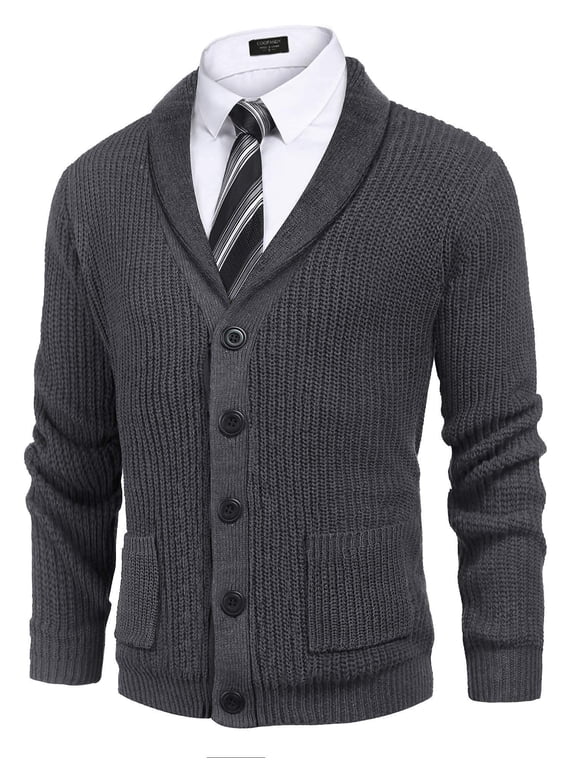 Men's Casual Cardigan Sweater Loose Fit Button Down Cable Knitted Sweater with Pockets