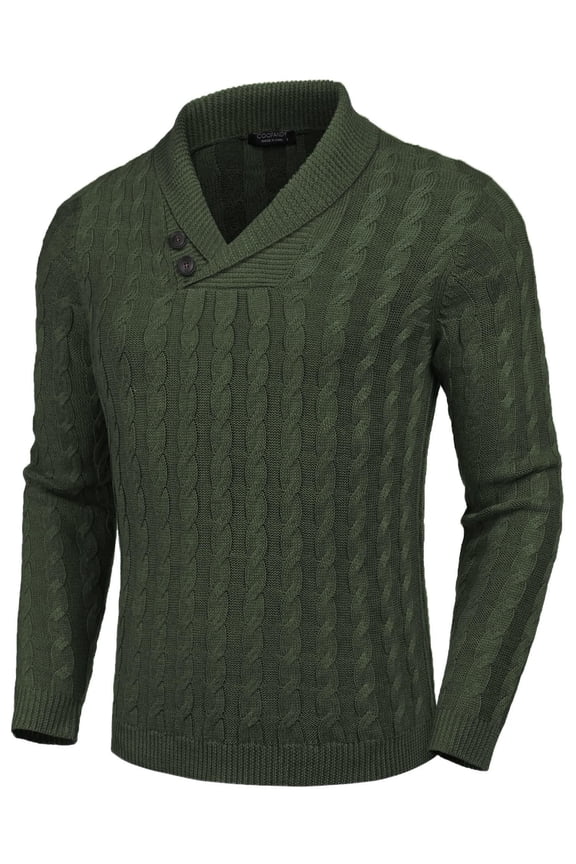 Men's Shawl Collar Pullover Sweater Slim Fit Casual Button Cable Knit Sweaters