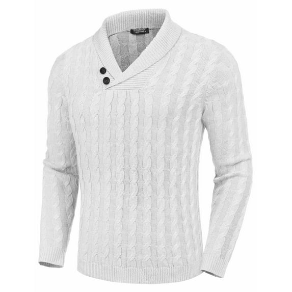 COOFANDY Men's Shawl Collar Pullover Sweater Slim Fit Casual Button Cable Knit Sweaters