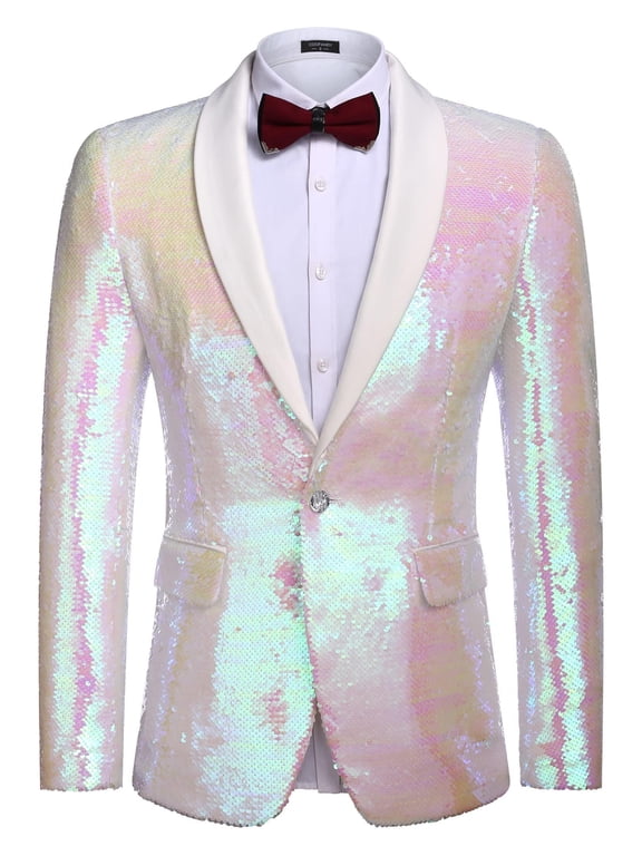 Men's Shiny Sequins Suit Jacket Blazer One Button Banquet Prom Tuxedo New Year Dinner Party Tuxedo Blazer