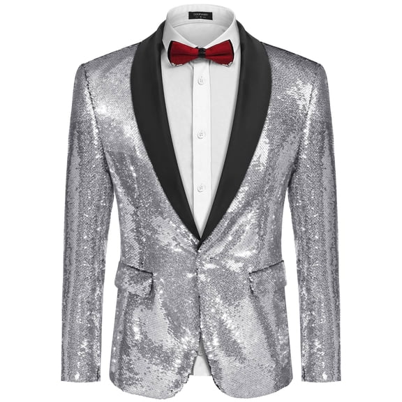 COOFANDY Men's Shiny Sequins Suit Jacket Blazer One Button Banquet Prom Tuxedo New Year Dinner Party Tuxedo Blazer